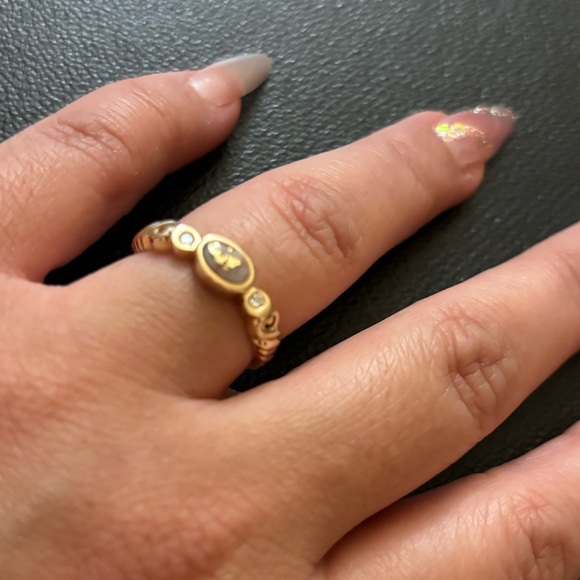 Classic Gold Quartz 14k Ring with Diamonds - Picture 7 of 9